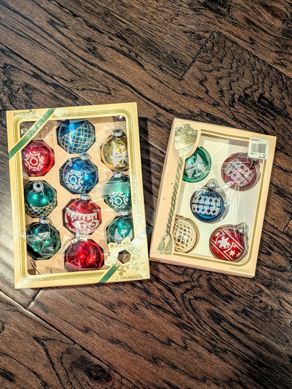 Vintage Festive Glass Holiday Ornament Set — Red, Green, Blue